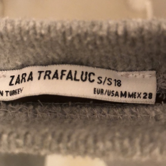 ZARA | Grey Cotton-Blend Crewneck Sweater with Striped Belts attached to Sleeves - Picture 7 of 8